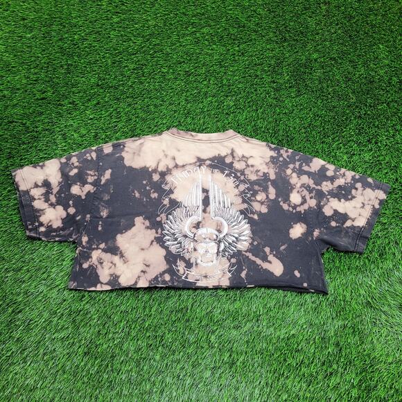Skull Wings Cropped Shirt Women XL 23x14 Bleached Fort-Dover - Picture 2 of 14